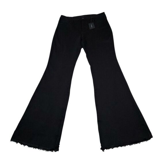 Flying Monkey High Rise Flare Jeans Black Buckle Size 32 x 36 Raw Hem Stretch - Picture 1 of 7
